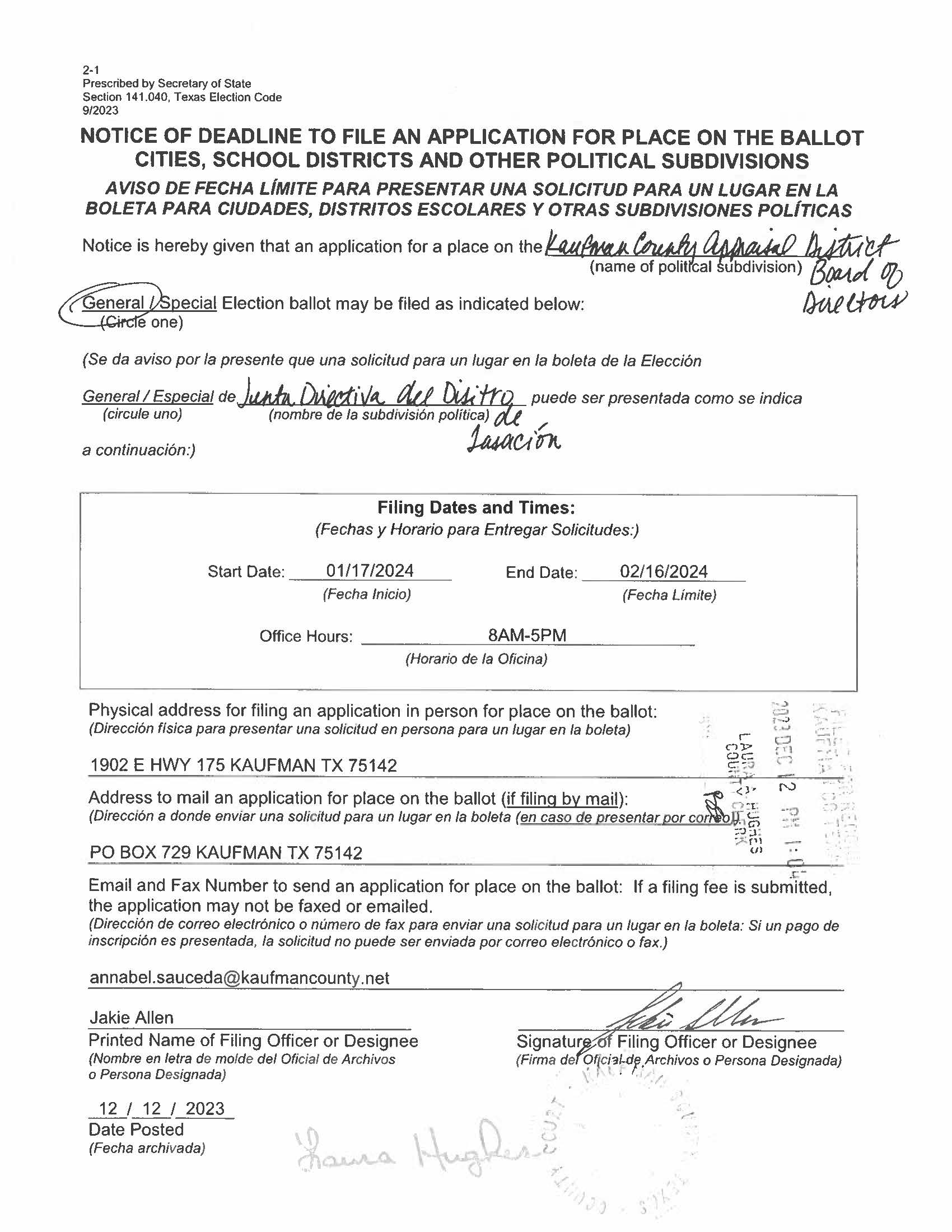 NOTICE OF DEADLINE FOR PLACE ON THE BALLOTjpeg
